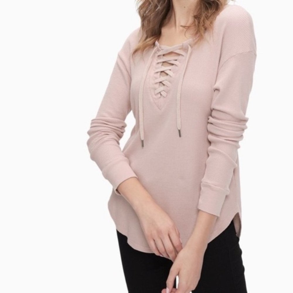 Splendid Thermal Lace Up Pink Long Sleeve